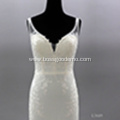 Luxury Deep V Long Sleeve Pearl Saudi Arabia beaded mermaid wedding dress